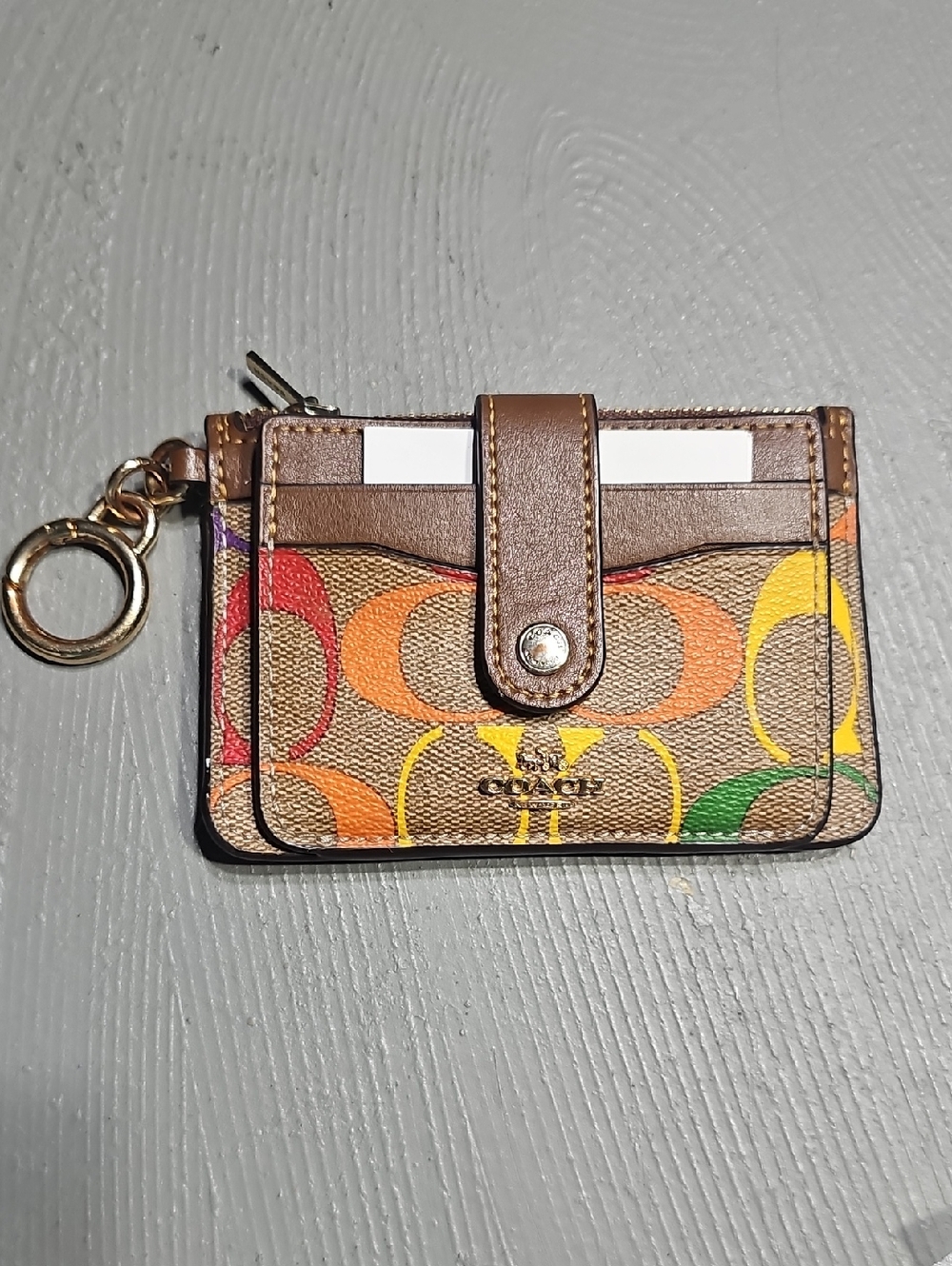 Coach C9942 Attachment Card Case In Rainbow Signature Canvas